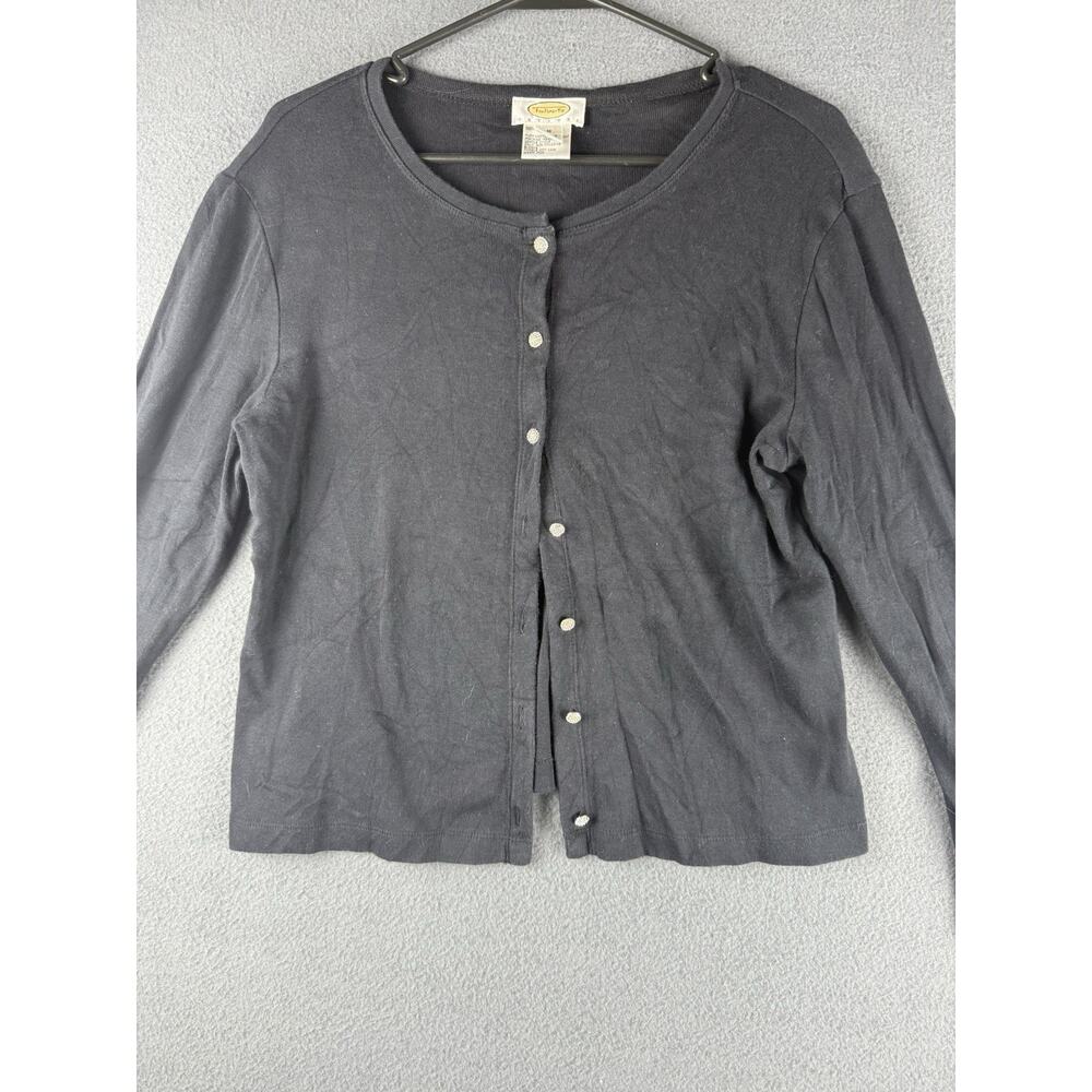 Vintage Talbots black pima cotton sparkle button front cardigan woman's size m